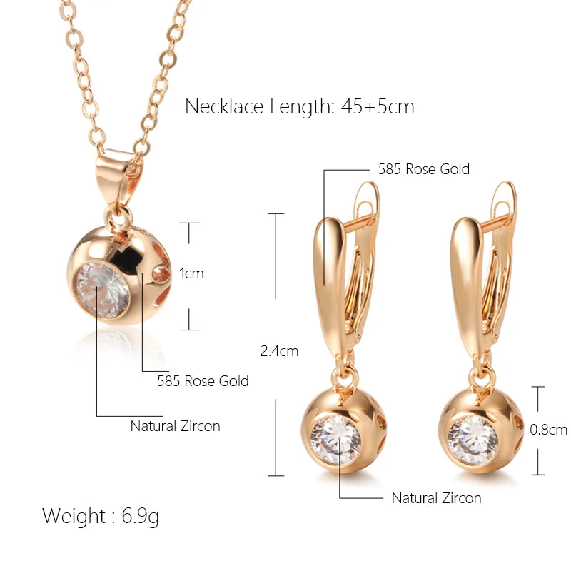 SYOUJYO Fashion 585 Rose Gold Color Jewelry Set Natural Zircon Orb Dangle Earrings Necklace Luxury Anniversary Gift