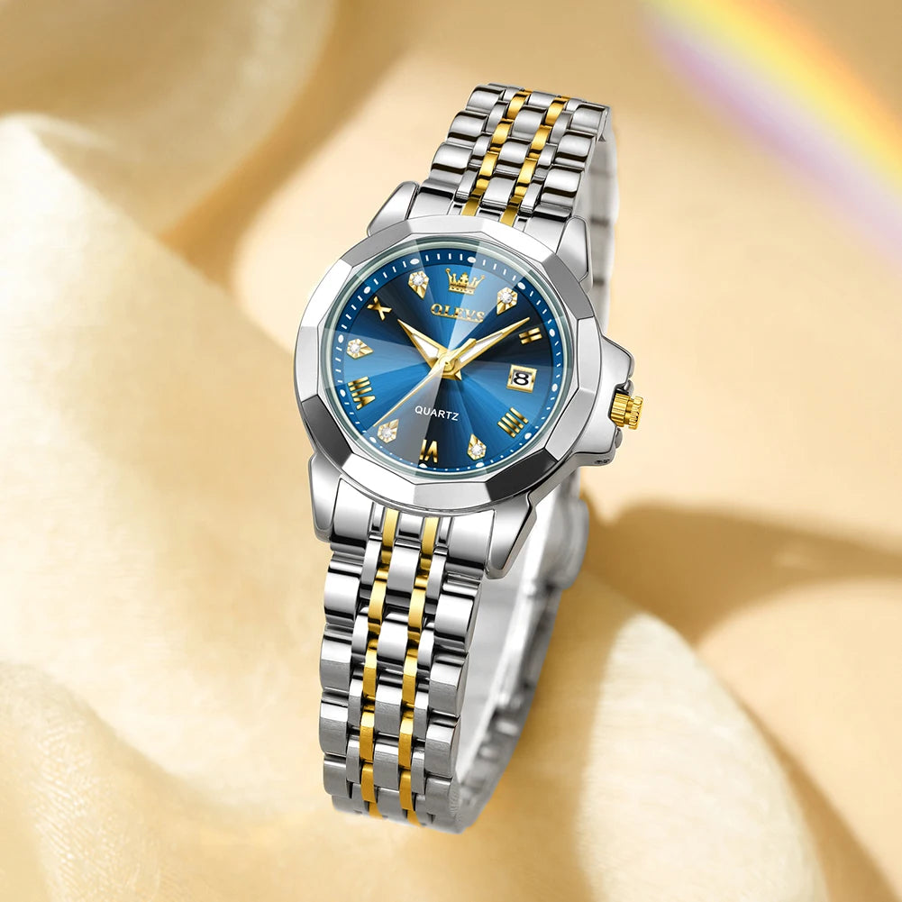 OLEVS 9931X Women Watches Fashion Original Fragrant Quartz Watch Waterproof Rhombus Stainless Steel Date Perfume Ladies Watches