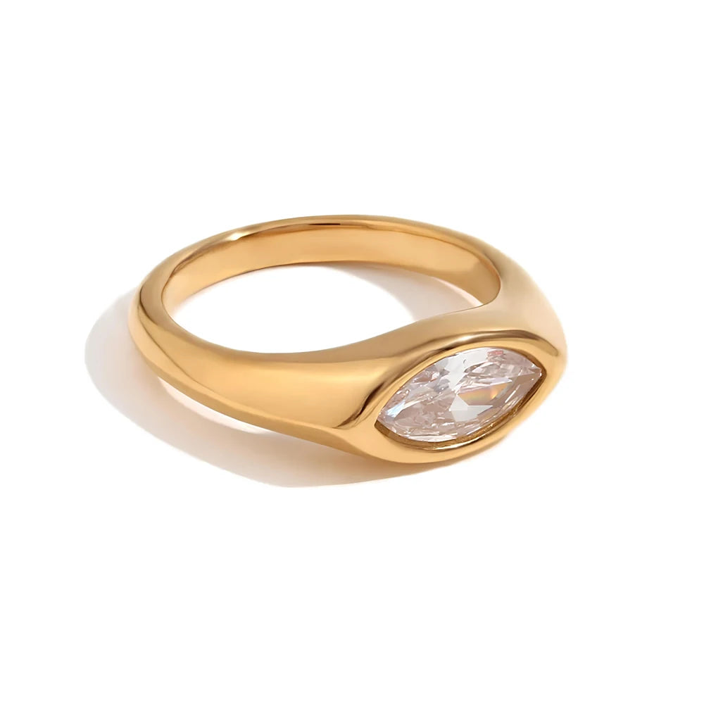 Women's Titanium Steel Marquise Cut Ring  4 Colors Korean Inspired Light Luxury Jewelry Hypoallergenic Stackable Dainty Ring