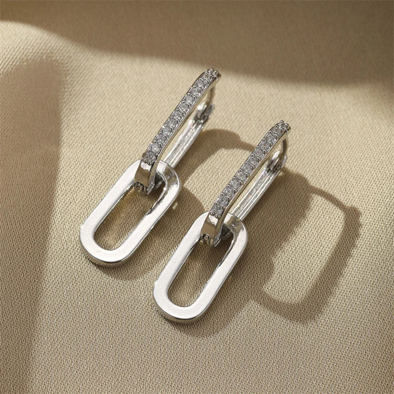 Trendy Gold Plated Zircon Square Hoop Earrings for Women Girls Huggie Punk Hip-Hop Metal Round Circle e302