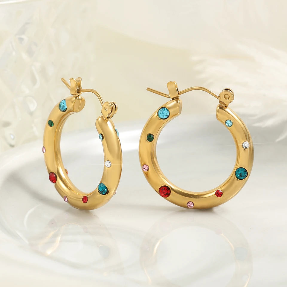 ZAKOL Y2K Trendy U Shape Stainless Steel Round Earrings For Women Girls Gold Color Imitation Pearl Crystal Ears Jewelry Gifts