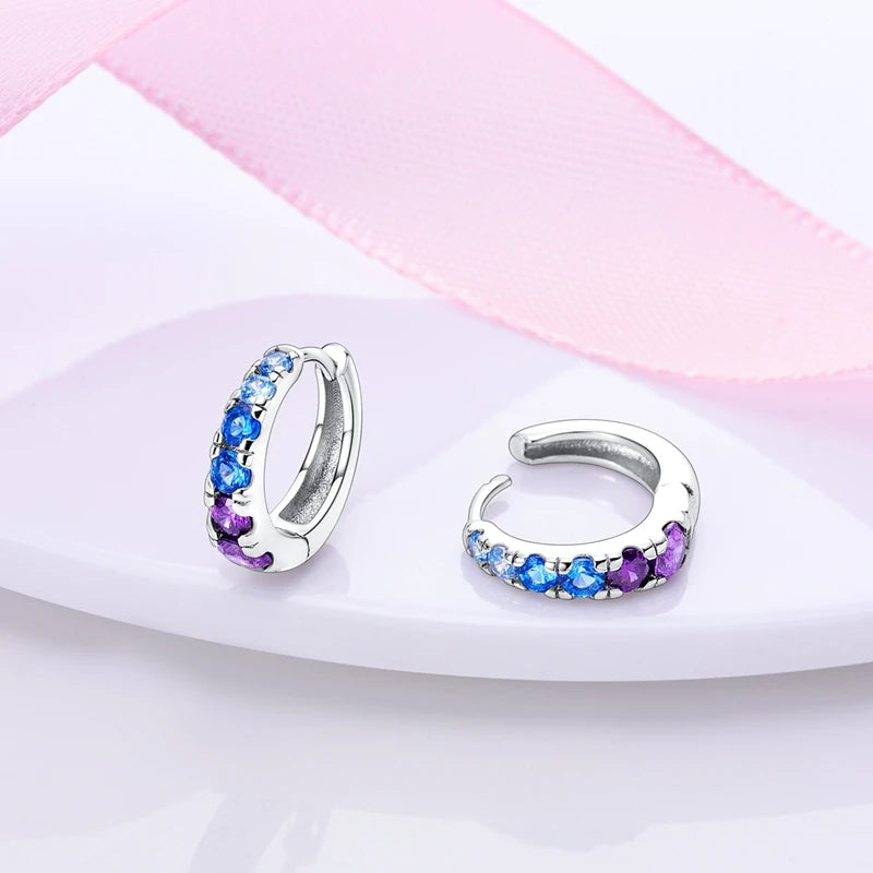 925 Sterling Silver Round Circle Hoop Earrings For Woman Wedding Engagement Party Fashion Jewelry Gift Blue Geometric Earrings