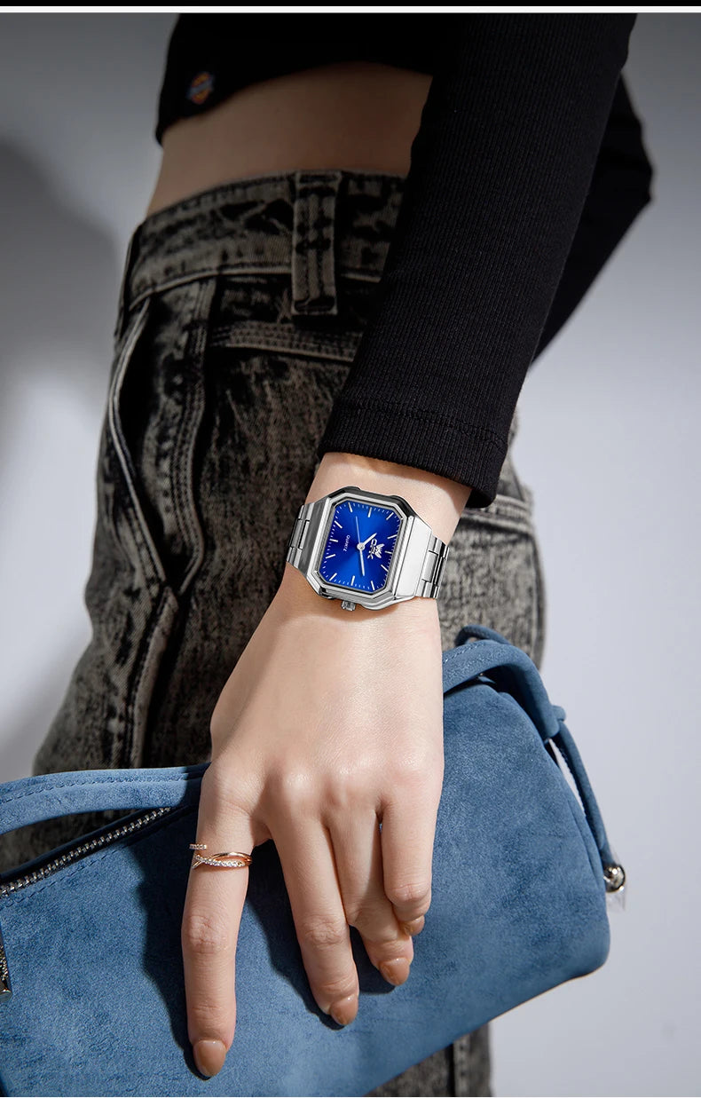 OPK 6080 Classic Fashion Ladies Quartz Watch Retro Square Dial Adjustable Strap Stainless Steel 30m Waterproof Watch For Women