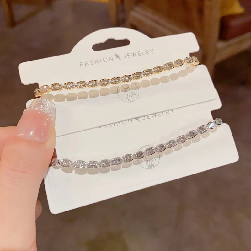 Dainty Oval Zircon Link Chain Bracelet Women Real Gold Plating Sparkling Minimalist Fashion Jewelry Wedding Party Accessory 1750