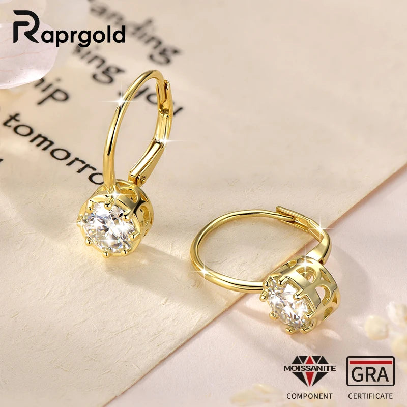 RAPRGOLD 1.0CT Round Moissanite Classic Clip Hoop Earrings for Women 14K Gold Filled Delicate Huggie Jewelry Anniversary Gifts