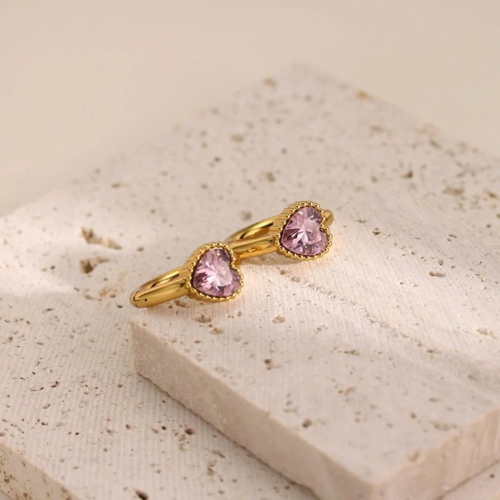 Wholesale 2/3/5pairs Stainless Steel Huggie Earrings Colorful Gemstone Heart Ear Hoop Buckle Waterproof Daily Wear Jewelry