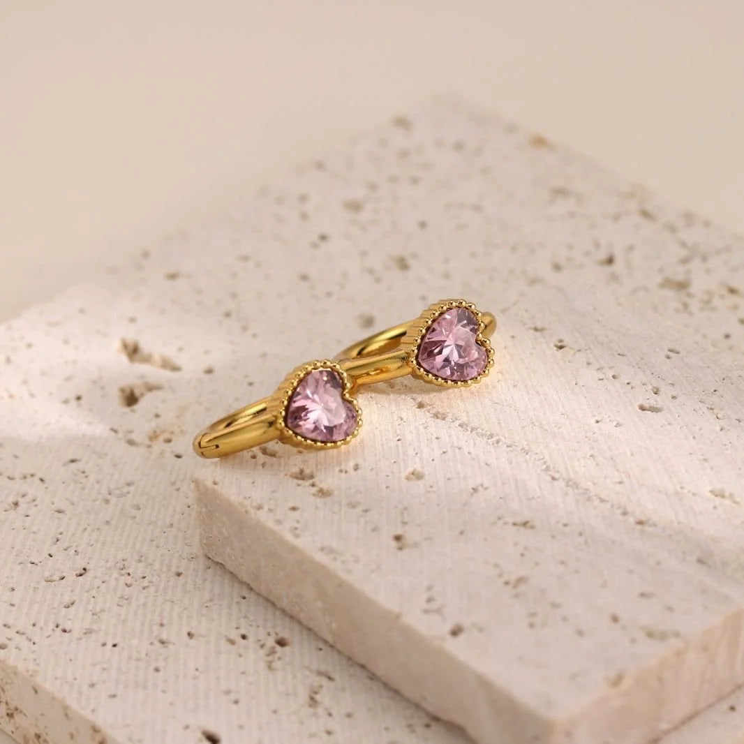 Wholesale 2/3/5pairs Stainless Steel Huggie Earrings Colorful Gemstone Heart Ear Hoop Buckle Waterproof Daily Wear Jewelry