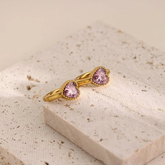 Wholesale 2/3/5pairs Stainless Steel Huggie Earrings Colorful Gemstone Heart Ear Hoop Buckle Waterproof Daily Wear Jewelry