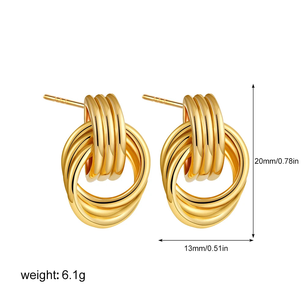 Vintage Texture Gold Plated Stainless Steel Earrings for Women Geometric Circle Twist Statement Earring Fashion Jewelry Bijoux