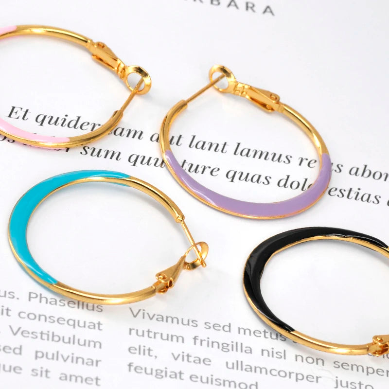 Multicolour Enamel Hoop Earrings for Women 925 Silver Needle Candy Color Huggie Earrings Trendy Party Girls Jewelry Gift