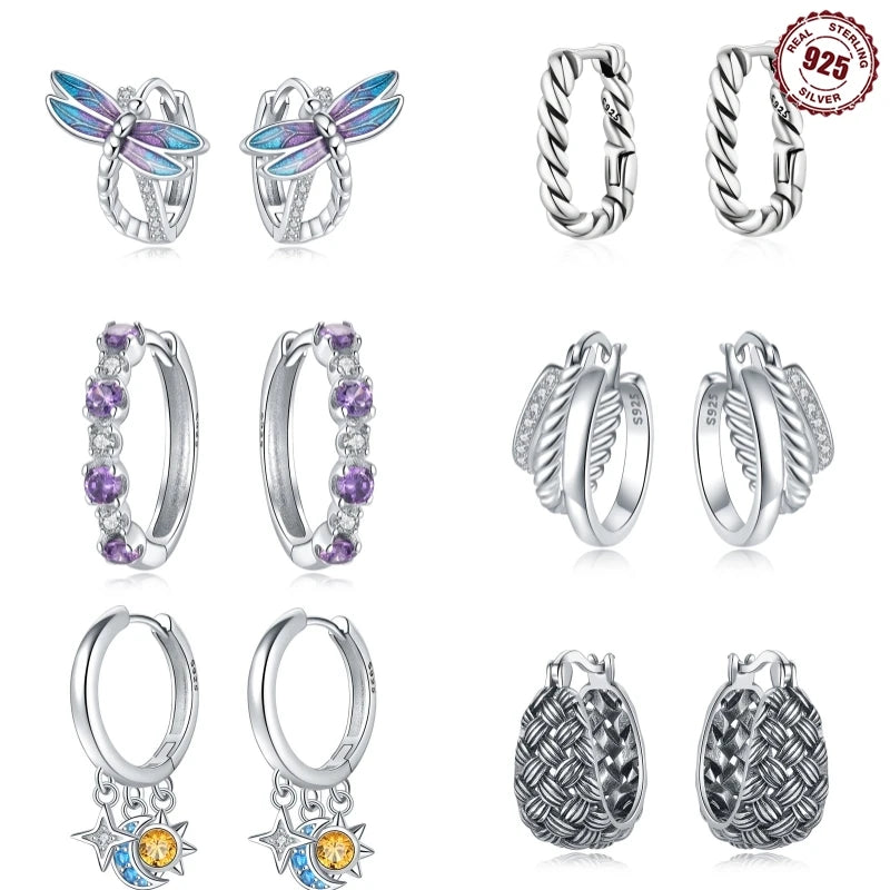 925 Sterling Silver Earrings Simple Star Moon insect Starlight Earrings For Women Wedding Engagement Charm Earrings Jewelry Gift