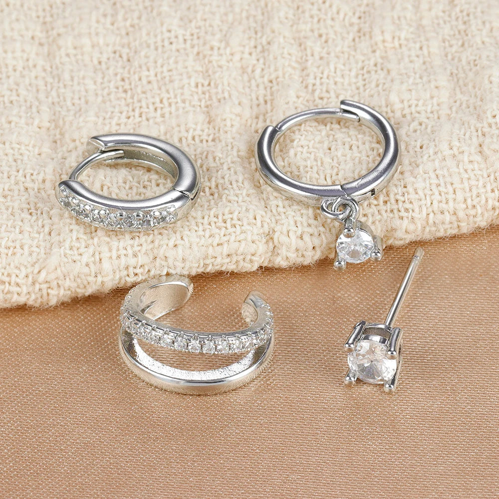 4PCS Trendy Gold Color Huggie Hoop Earrings Set for Women Tiny CZ Ear Cuff Studs Hypoallergenic Cartilage Piercing Jewelry