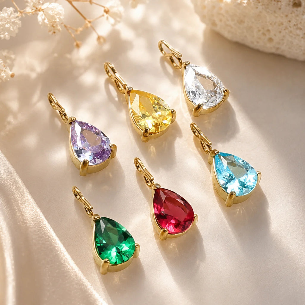 6MM Dainty Teardrop Crystal Pendant 14K Gold Plated Pear Cut CZ Charms for DIY Earring Necklace Jewelry Making Supplies