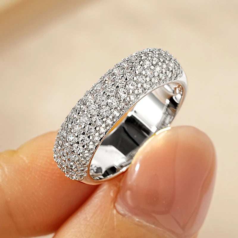 Rrjzz Exquisite Micro CZ Simulated Diamond Band Ring 14k Gold-Plated Couple Rings Luxury Jewelry for Women Men Anniversary Gift