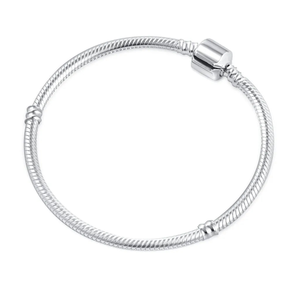 925 Sterling Silver Charm Bracelet for Women Snake Chain & Mesh Chain Design DIY Beads Compatible Fashion Fine Jewelry Gif