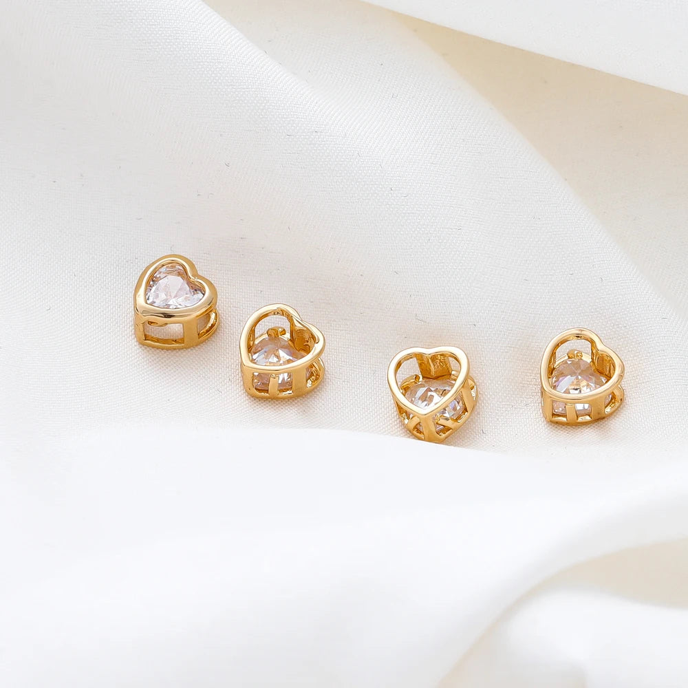 2/4/6pcs 18K Gold Plated Rhinestone Heart Pentagram Beads Brass Metal Cubic Zirconia Spacer Beads DIY Jewelry Making Accessories