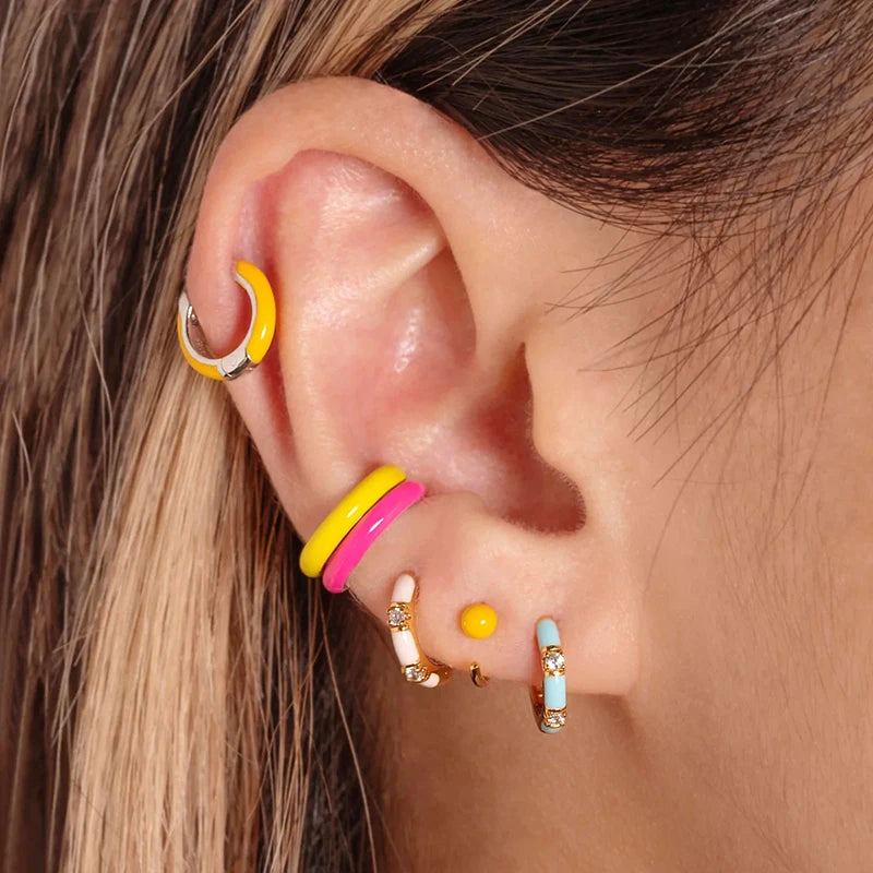 Multicolour Enamel Hoop Earrings for Women 925 Silver Needle Candy Color Huggie Earrings Trendy Party Girls Jewelry Gift