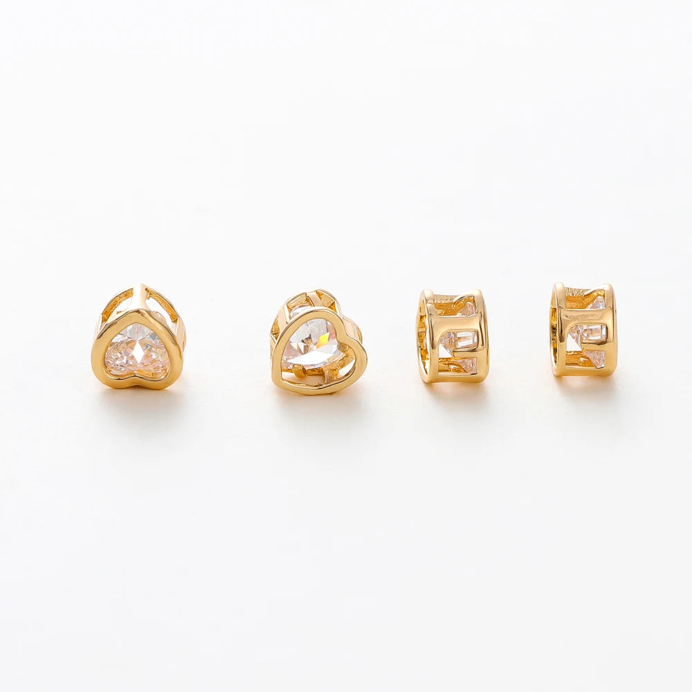 2/4/6pcs 18K Gold Plated Rhinestone Heart Pentagram Beads Brass Metal Cubic Zirconia Spacer Beads DIY Jewelry Making Accessories