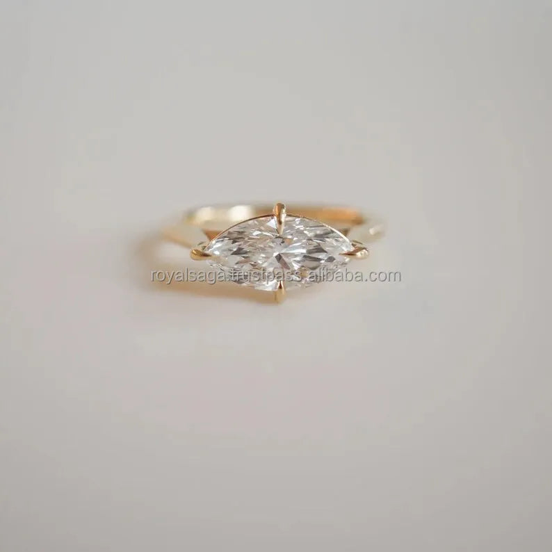 Luxury 14K Gold Fine 1.21CT Marquise Cut Lab Grown Diamond Stacking Ring Perfect Engagement Party Gift Jewelry For Bridle