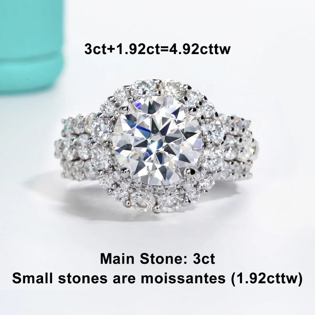 AnuJewel 4.92cttw D Color Moissanite Halo Engagement Ring 18K Gold Plated Luxury Wedding Band Rings For Women Jewelry Wholesale