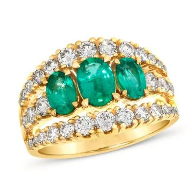 Dazzle Vintage Inlaid Green Synthetic Zirconia Golden Ring for Women Elegant Luxurious Festival Celebration Jewelry Accessories