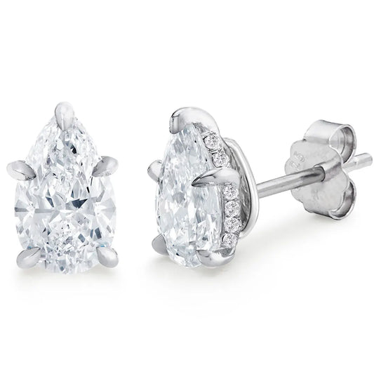 DEZO Total 2.0cttw Pear Cut Moissanite Earring For Women Solid 925 Sterling Silver Stud Earrings VVS D Color GRA Certificate