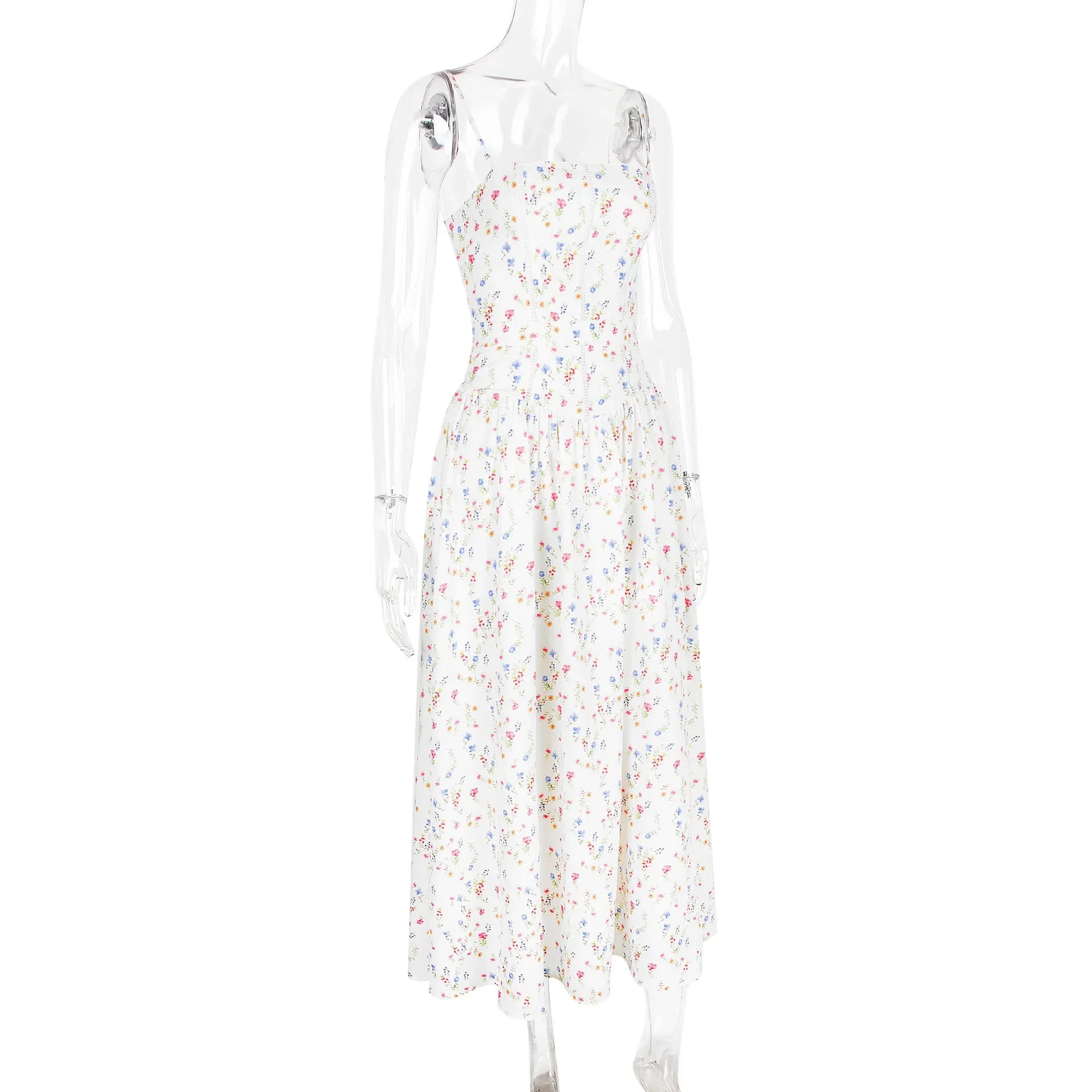 Oligai Floral Print Midi Sundress Elegant Spaghetti Strap Flowy Dress Aussie Summer Women Boho Chic Beach Dress