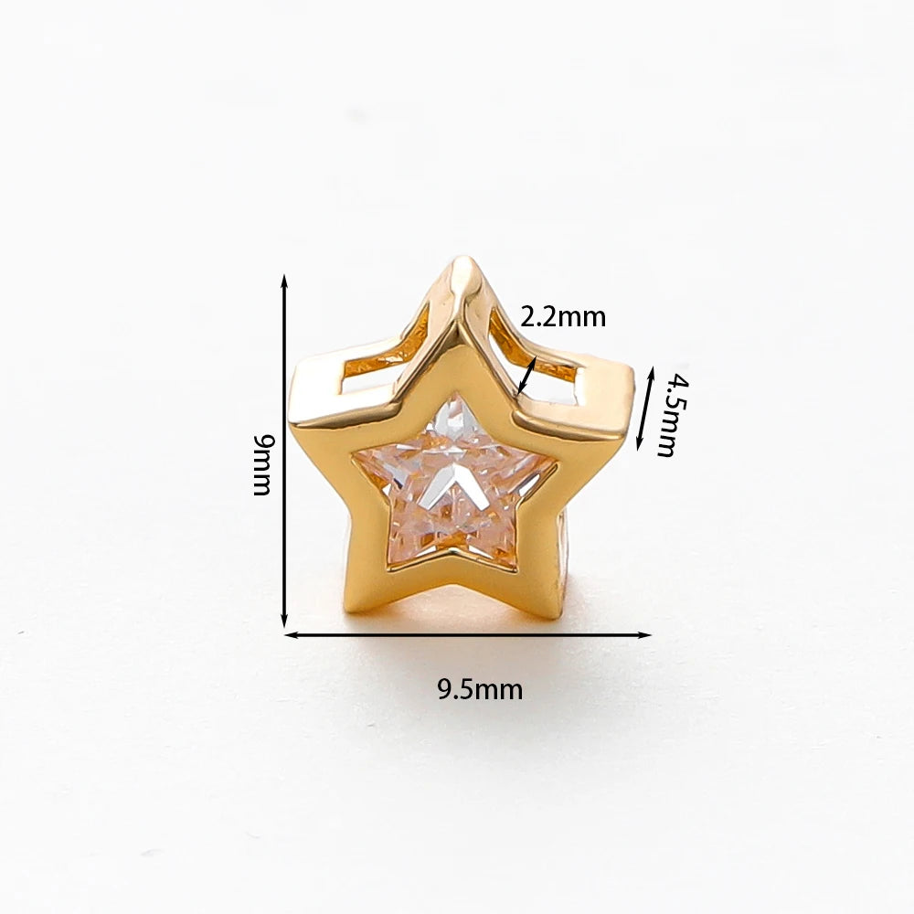 2/4/6pcs 18K Gold Plated Rhinestone Heart Pentagram Beads Brass Metal Cubic Zirconia Spacer Beads DIY Jewelry Making Accessories