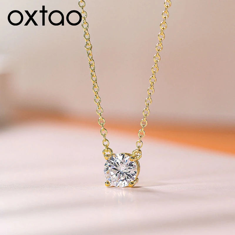 OXTAO Certified Moissanite Solitaire Necklace Necklace 5mm/4mm D Color VVS1 for Women 14K Gold Filled Four-claw Necklace Jewelry