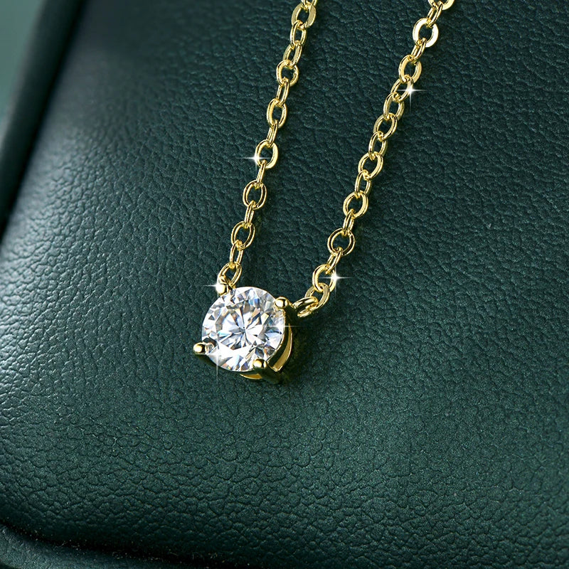 OXTAO Certified Moissanite Solitaire Necklace Necklace 5mm/4mm D Color VVS1 for Women 14K Gold Filled Four-claw Necklace Jewelry