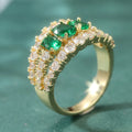 Dazzle Vintage Inlaid Green Synthetic Zirconia Golden Ring for Women Elegant Luxurious Festival Celebration Jewelry Accessories