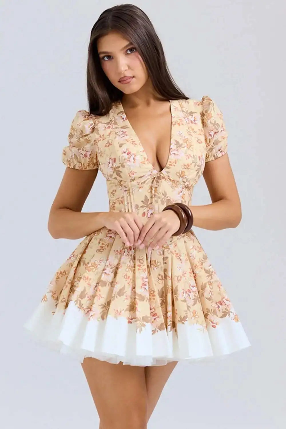 Townlike Patchwork Print Waiist Wrap A-line Pleated Dress Women Mini 2024 Summer Dress V Neck Nightclub Sexy Party Dresses