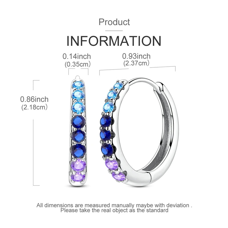 925 Sterling Silver Round Circle Hoop Earrings For Woman Wedding Engagement Party Fashion Jewelry Gift Blue Geometric Earrings