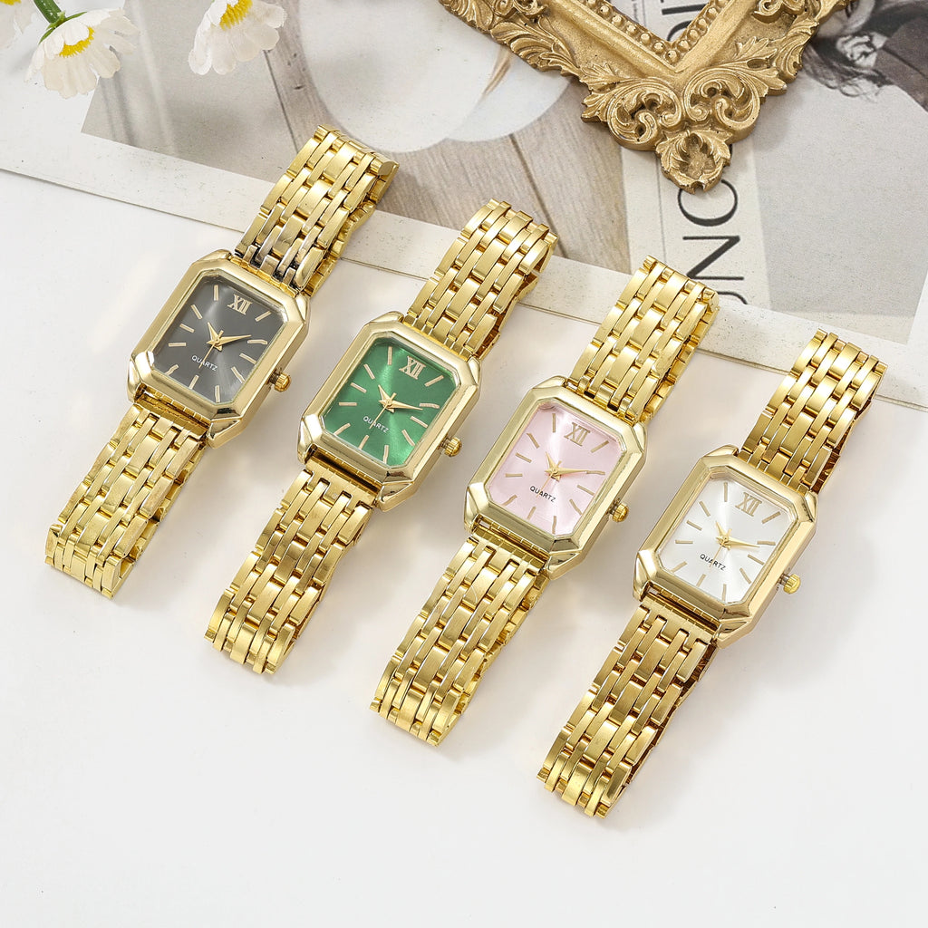 Versatile and Simple Women's Square Ins-Style Steel Band Quartz Watch, Stylish and Elegant Bracelet Watch Set