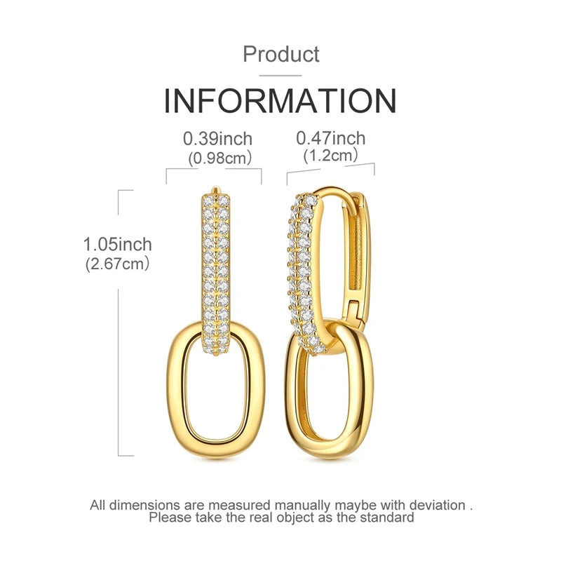 Earrings 925 Sterling Silver Hoop Earring Sparkling Pavé U-Shaped Double Hoop Earring for Women Girls Party Wedding Jewelry Gift