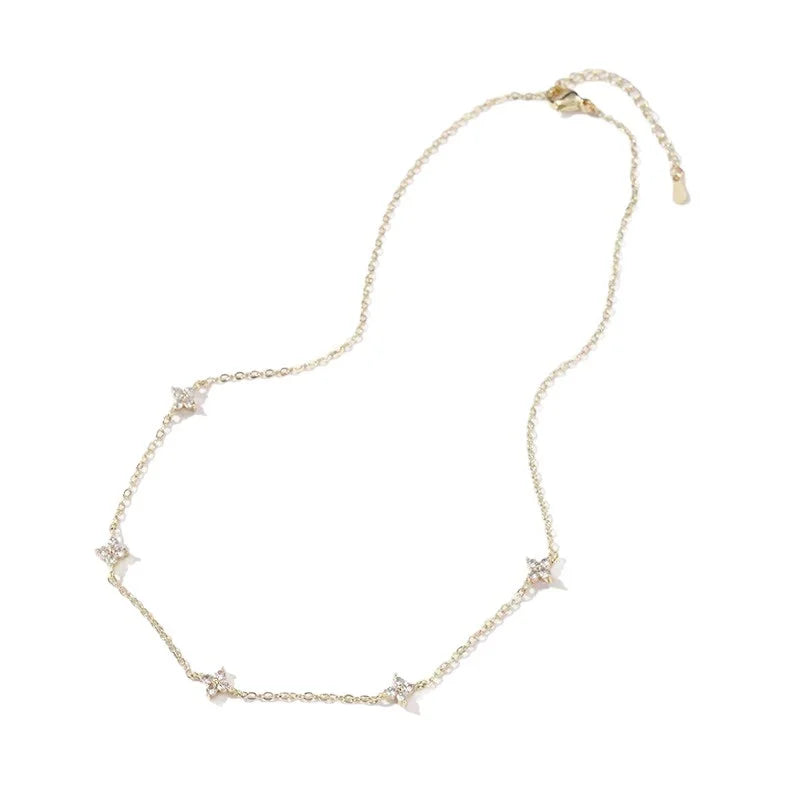 Stainless Steel Zircon Four Leaf Clover Pendant Necklace for Women Girls Simple Elegant Jewelry Gift Lucky Charm Chain