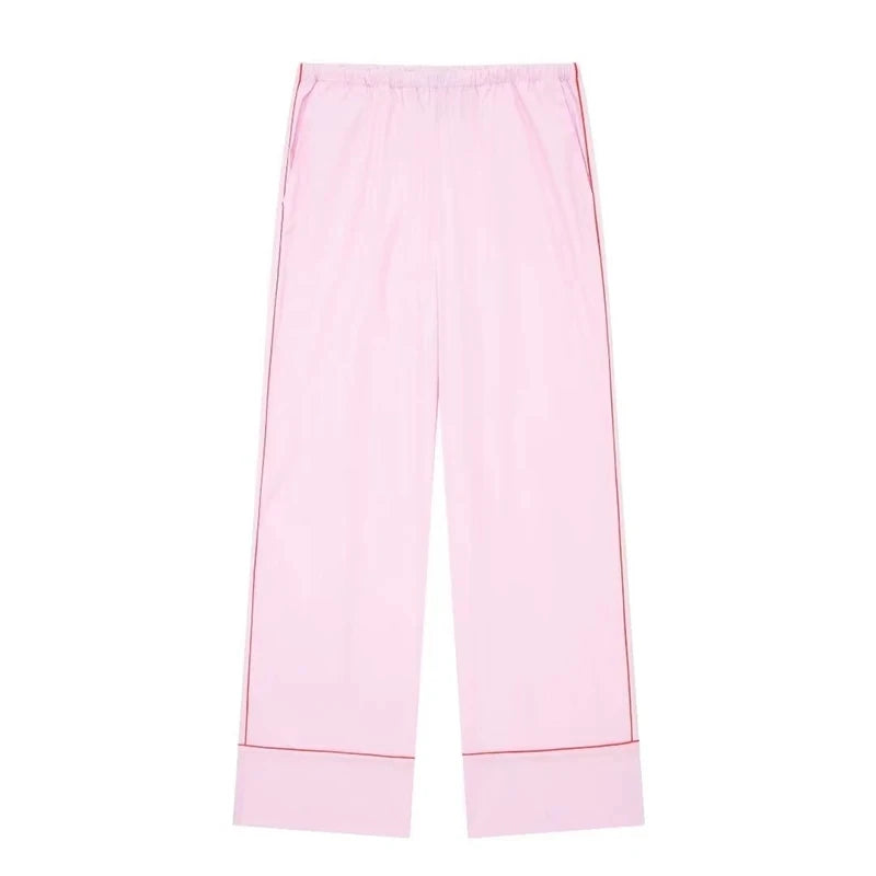 2024 Spring Woman Sets Lapel Long Sleeves Single Breasted Shirt Top +Mid Elastic Waist Lace-Up Female Wide Leg Long Pant