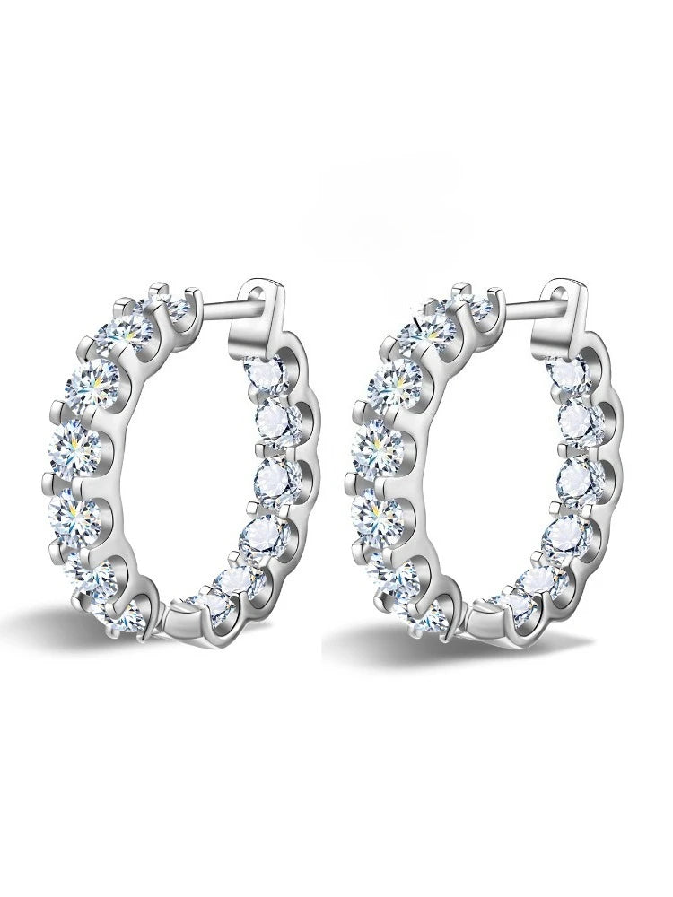 Classic 2.6ct Moissanite Diamond Round Earrings 925 Sterling Sliver Wedding Huggie Hoop Earring for Women Wedding Jewelry