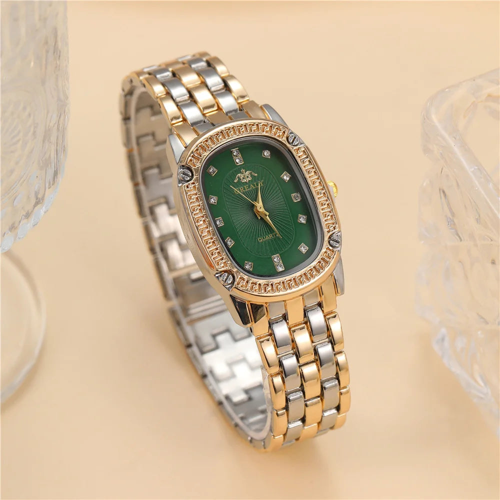 Fashion GREALY Brand Luxury Oval Dial Rhinestone Ladies' Watch  Gold Silver zinc alloy Quartz Wristwatch for Women