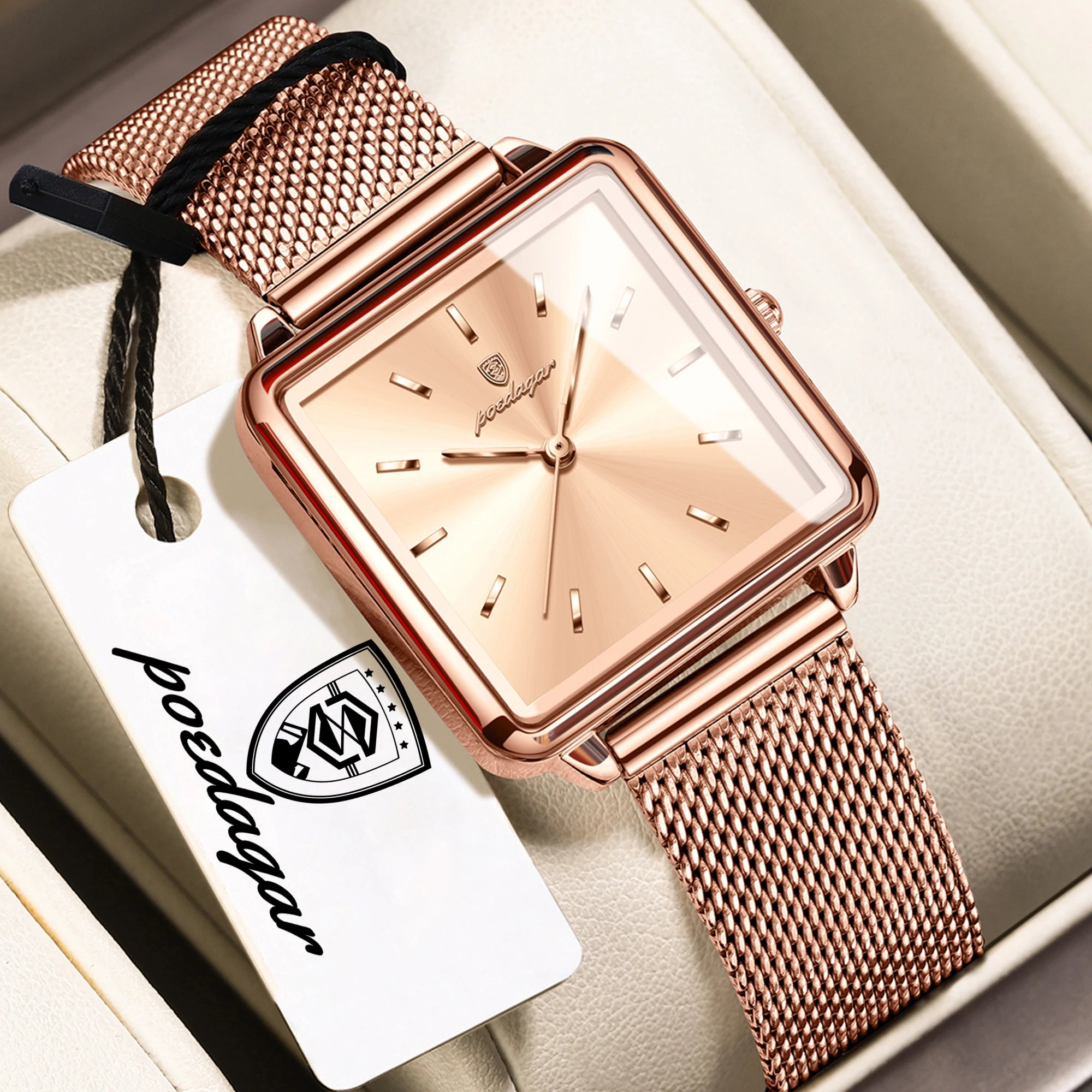 POEDAGAR Original Exquisite Ladies Wristwatch Waterproof Mesh Stainless Steel Woman Watch Square Elegant Women's Quartz Watches