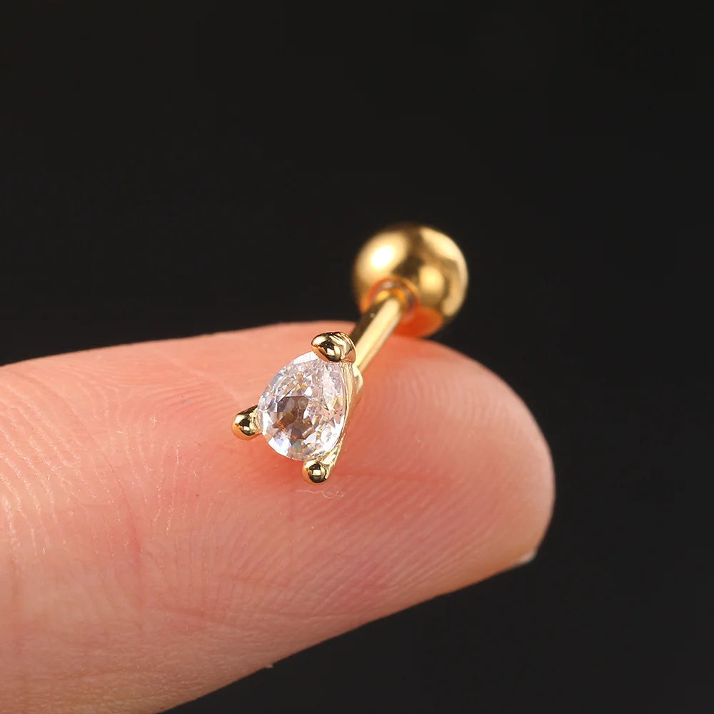 Crystal Waterdrop Piercing Earrings 1pc Tragus Flat Cartilage Ear Stud Helix Conch Rook Lobe Ear Ring Labret Jewelry Gifts CC092