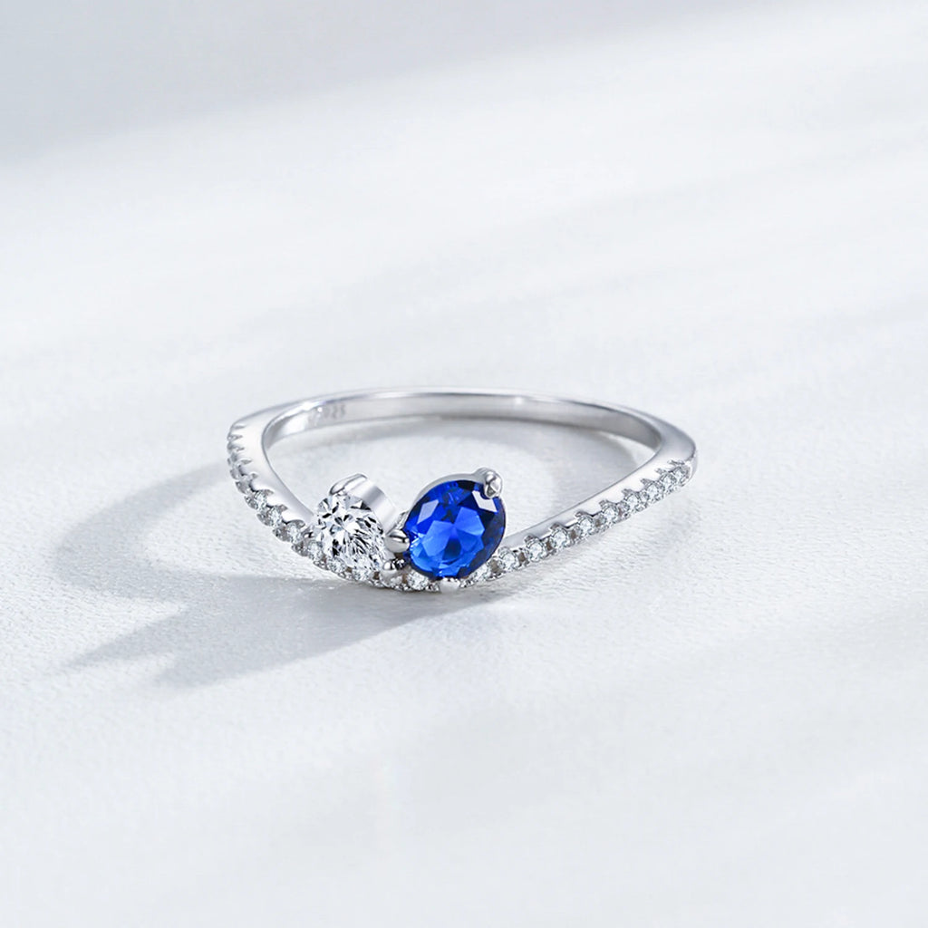 Ailmay 925 Sterling Silver Sparkling Blue White Finger Ring For Women Girls Party Fashion Stackable Fine Jewelry