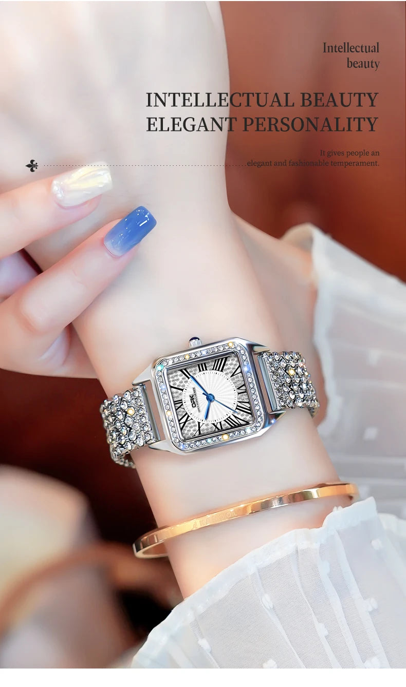 OPK brand full diamond waterproof Roman scale steel belt ladies quartz watch 8619
