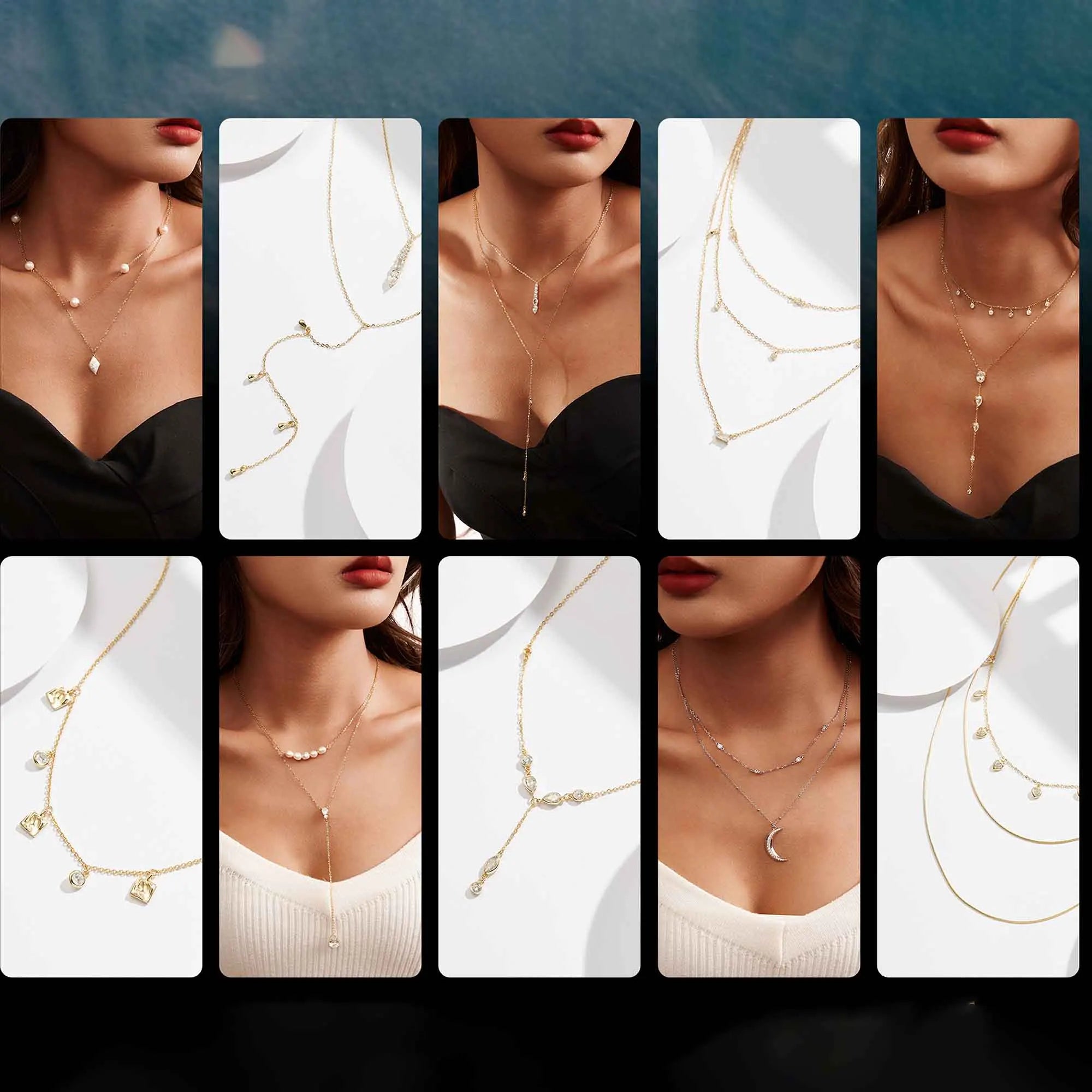 EFFIE QUEEN Dainty Zircon Y-Shaped Pendant Necklace Trendy Layered CZ Beaded Choker Long Chain 925 Sterling Silver Jewelry BQN16