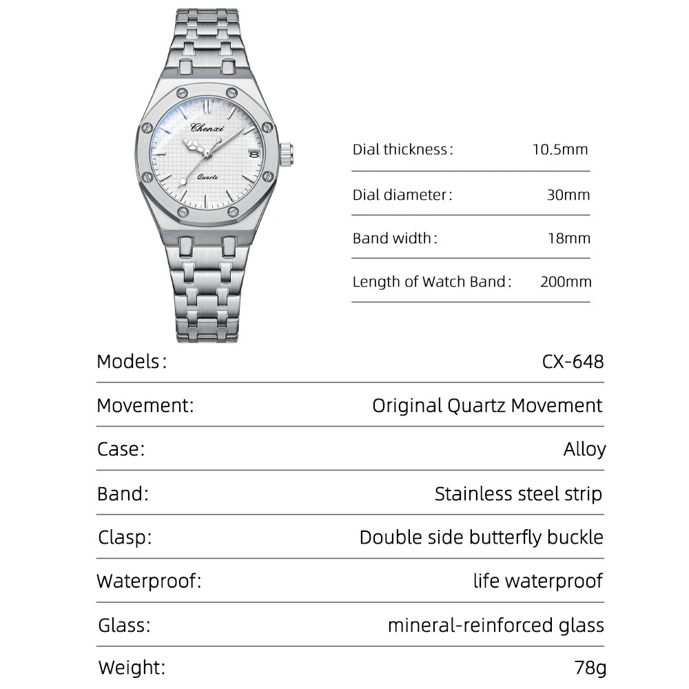 CHENXI Solid Steel Strip Women's Watches Ladies Casual Fashion Small Grid Dial Quartz Wristwatch for Girl Waterproof Luminous