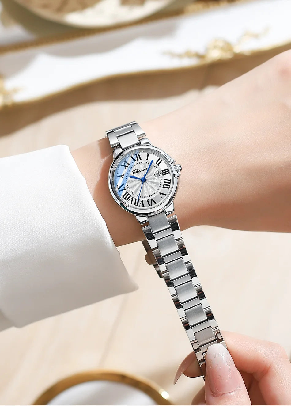 CHENXI 039 Couple Exquisite Watch Quartz Top Brand Luxury Fashion Stainless Steel Silver White Male and Female Couple Watch Gift