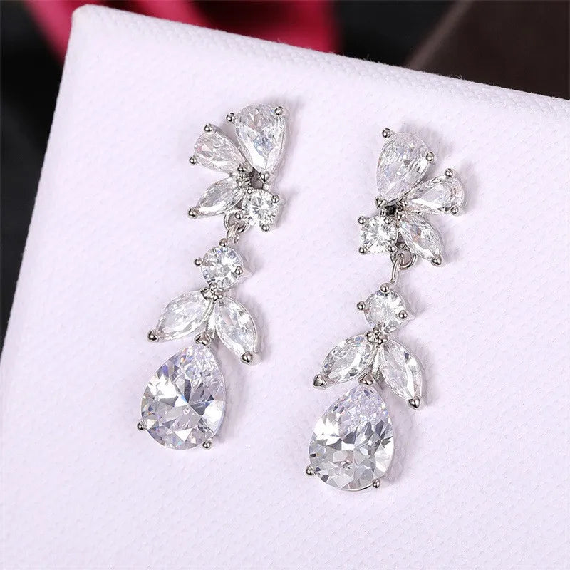 925 Sterling Silver Aesthetic Bride Wedding Earrings Cubic Zirconia Flower Design Earrings for Women Luxury Trendy Jewelry
