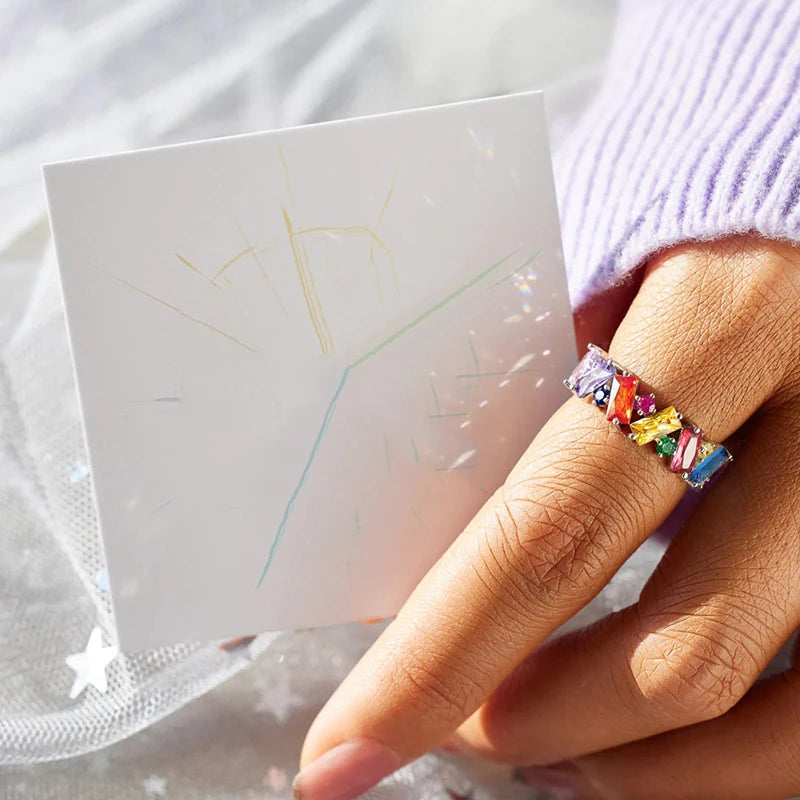 New Irregualr Design Colorful CZ Women Rings Gold Color/Silver Color Geometric CZ Rainbow Rings Luxury Trendy Exquisite Jewelry