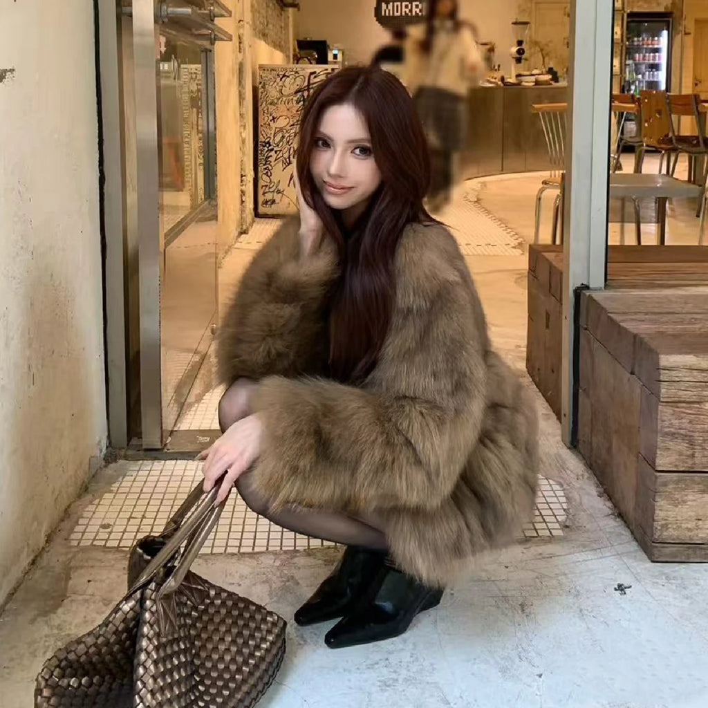 Dulzura Winter Latest Fashion Slim Comfortable Warm Plush Cardigan Jacket Women'S Vintage Elegant Coat Party Club Street Clothes