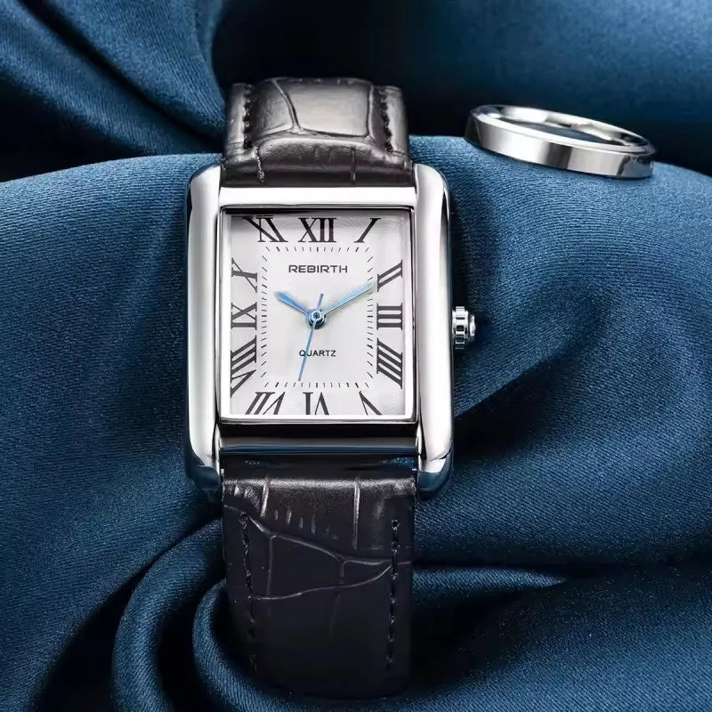 REBIRTH 002 Elegant Women's Quartz Watch Simple Square Dial Leather Strap Waterproof Women's Business Watches relojes de mujer